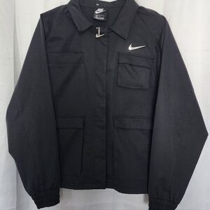 Nike Sportswear Black Swoosh Woven Utility Jacket Oversize Boxy Womens Large L